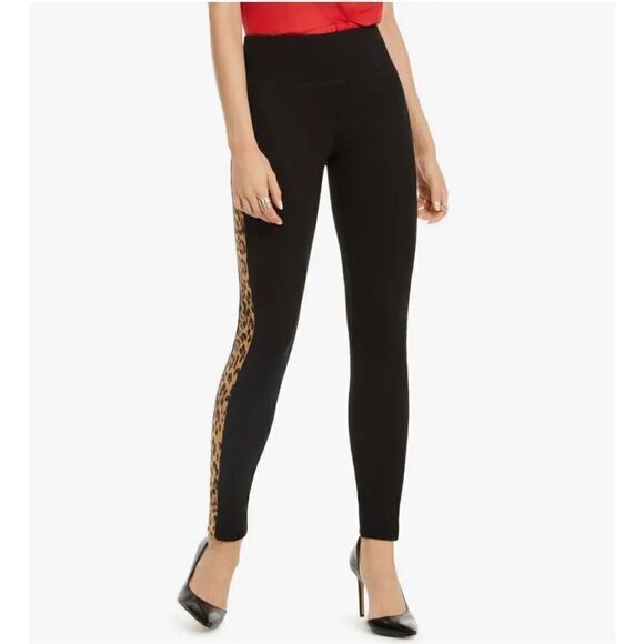 INC NEW Women's Black Curvy-fit Animal-print Stripe Mid-rise Skinny Pants sz 0 - Picture 1 of 9